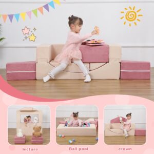 GudoInsole Play Couch Sofa for Kids Tunnel Fold Out Sofa Convertible Lounger Sofa Foam Playset for Creative Child Girls and Boys Playroom (Pink)