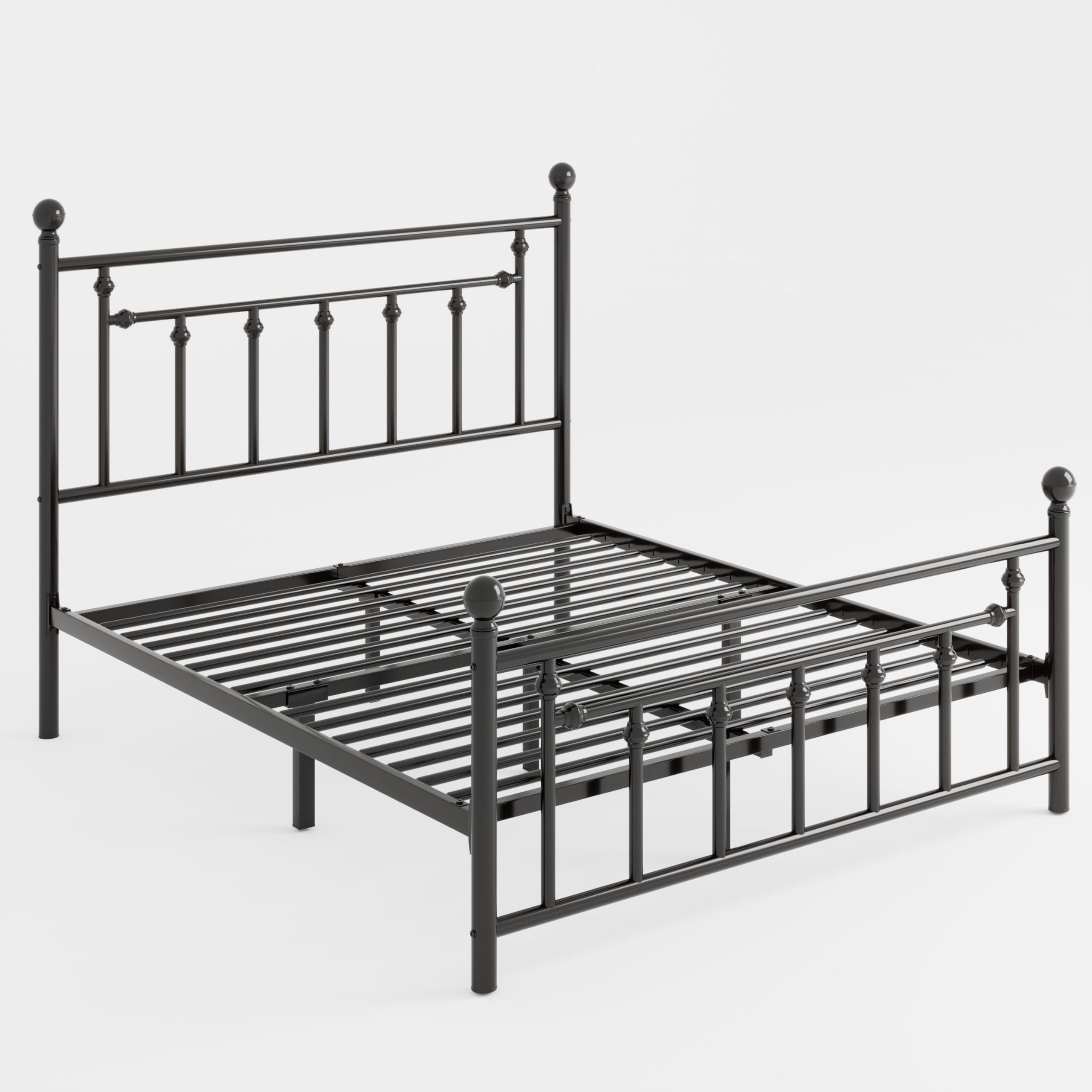 SHA CERLIN 14'' Queen Size Metal Platform Bed Frame/Victorian Headboard and Footboard/Steel Slats Mattress Foundation for Storage/No Box Spring Needed/Noise Free/Black