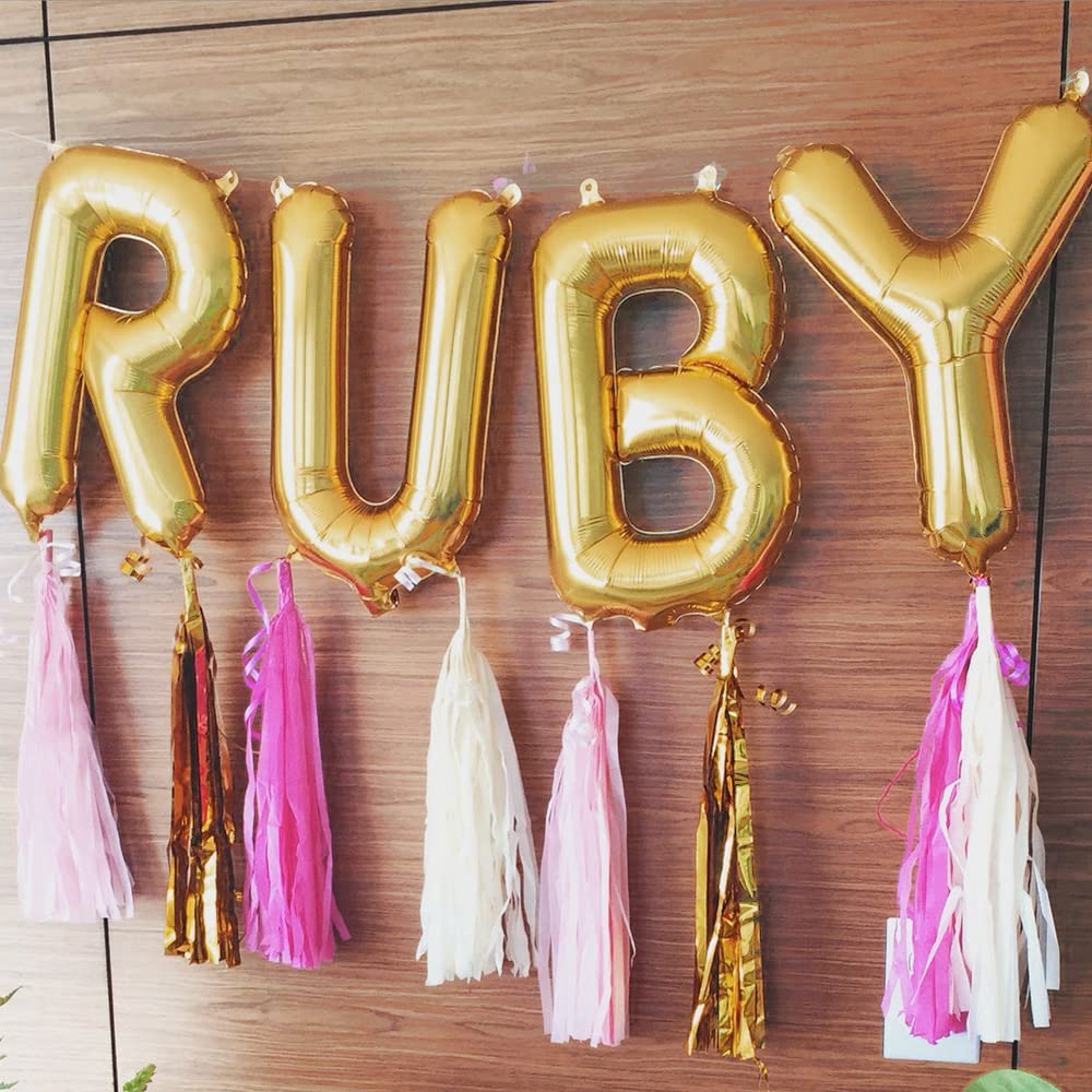 52 Pcs Gold Letter Balloons Foil Alphabet A to Z Balloons DIY Personalized Phrase Banner for Baby Shower Wedding Party Supplies Custom Decor 16 Inch