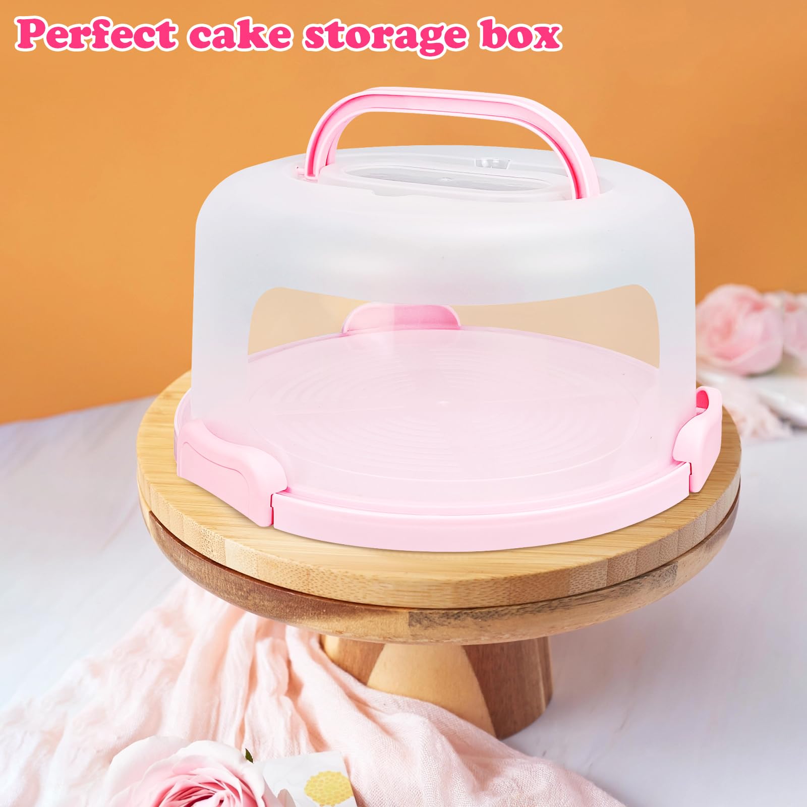 RTUDOPUYT Cake Carrier with Lid and Handle, Fit 10’’ Cake Stand with Lid, Cake Transport Container, Cake Containers with Lids, Pink, 3 Secure Side Closures