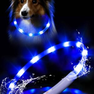 Waterproof LED Dog Collar USB Rechargeable Light Up Dog Collars Lights for Night Walking Lighted Safety Training & Behavior Aids for Small Medium to Large Dogs