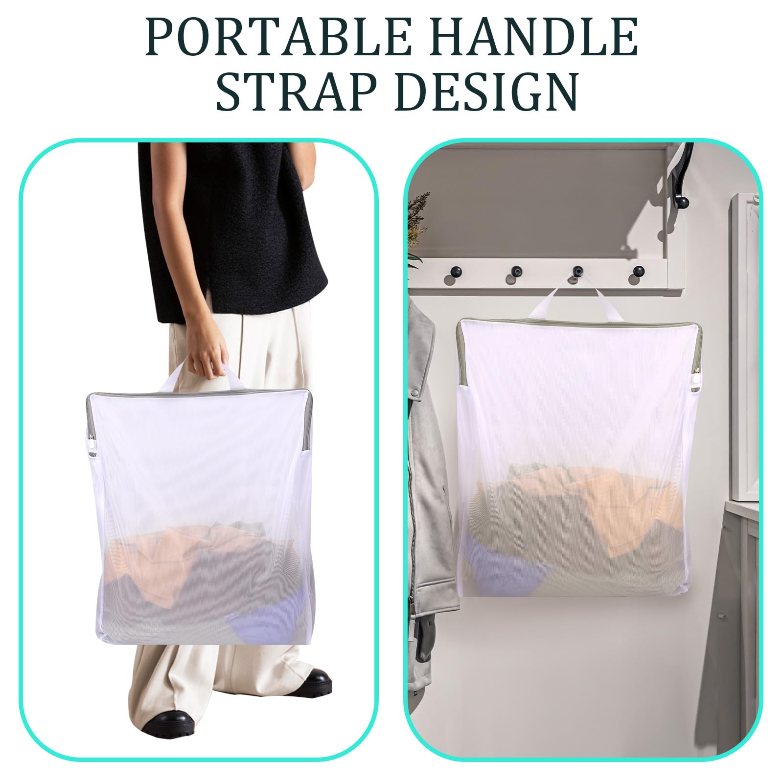 2 Pcs Mesh Laundry Bags for Washing Machine,16 X 20 Inch Fine Mesh Wash Bags with Handle,Side Widening Large Opening Zippered Clothing Washing Bag for Laundry,Blouse,Bra,Hosiery,Stocking,Underwear