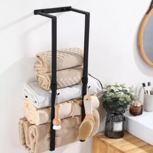 Spotact Stainless Steel Wall Mounted Towel Rack Black 16.34 * 7.95 * 5.63 in Storage Organizer Holder Modern Industrial Large Shelf for Bathroom Spa Shower Tub Décor