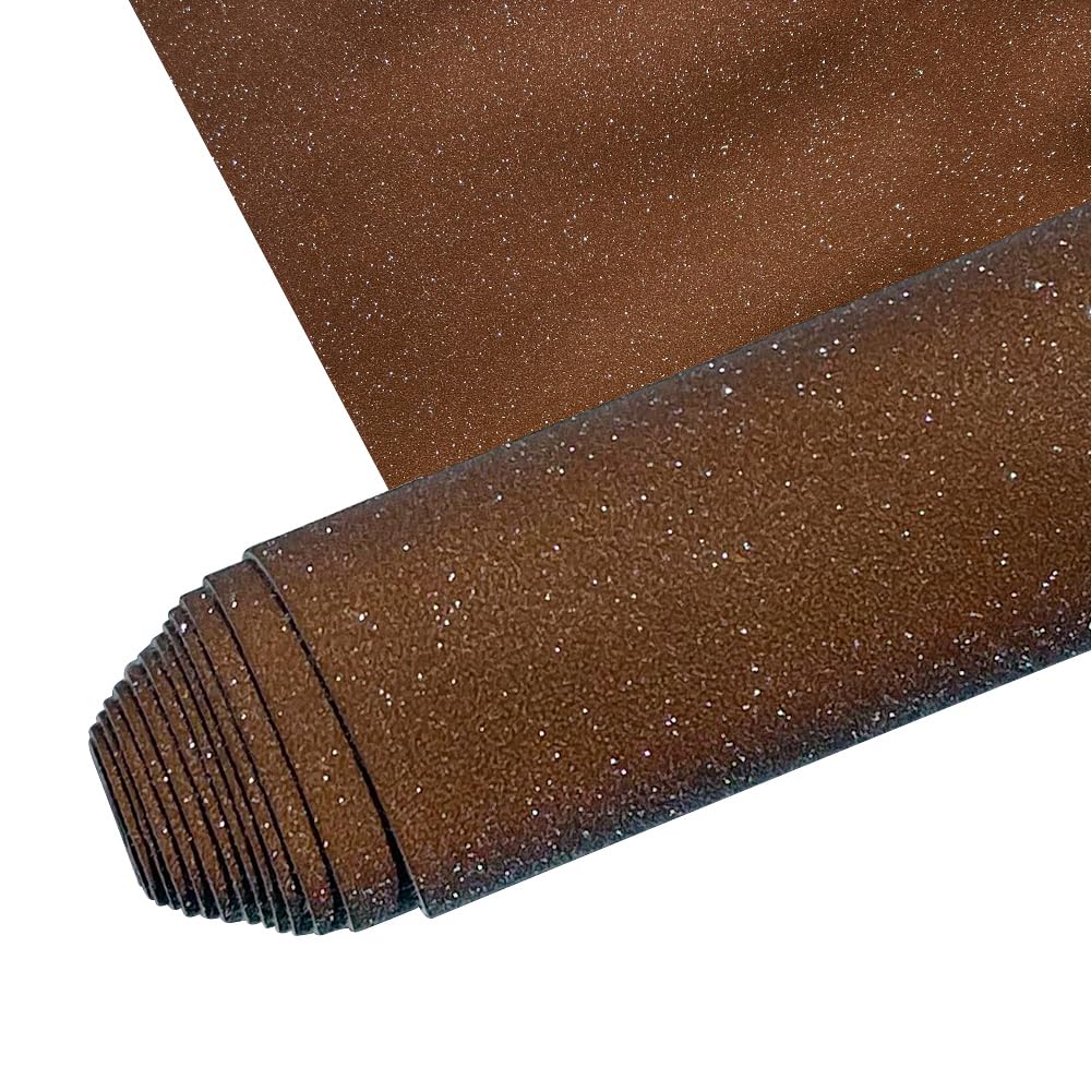 11.8"x53" Brown Superfine Glitter Faux Leather Fabric for Crafts, Shiny Solid Color PU Synthetic Leather DIY Bows Jewelry Handmade Accessories