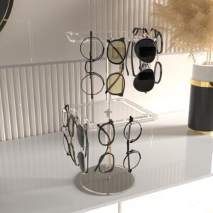 LoengMax 360° Rotating Acrylic Sunglasses & Eyeglasses Display Rack - Double-Tier Clear Tabletop Organizer for Eyewear