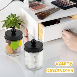 Goramio 4 Pack Glass Apothecary Jars with Lids for Bathroom, Cute Qtip Holder, Black Bathroom Accessories Set, Small Bathroom Canisters with Lids for Q-Tips, Cotton Swabs, Black Bathroom Decor