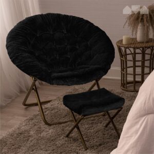 Milliard Cozy Chair with Footrest Ottoman/Faux Fur Saucer Chair for Bedroom/X-Large (Black)