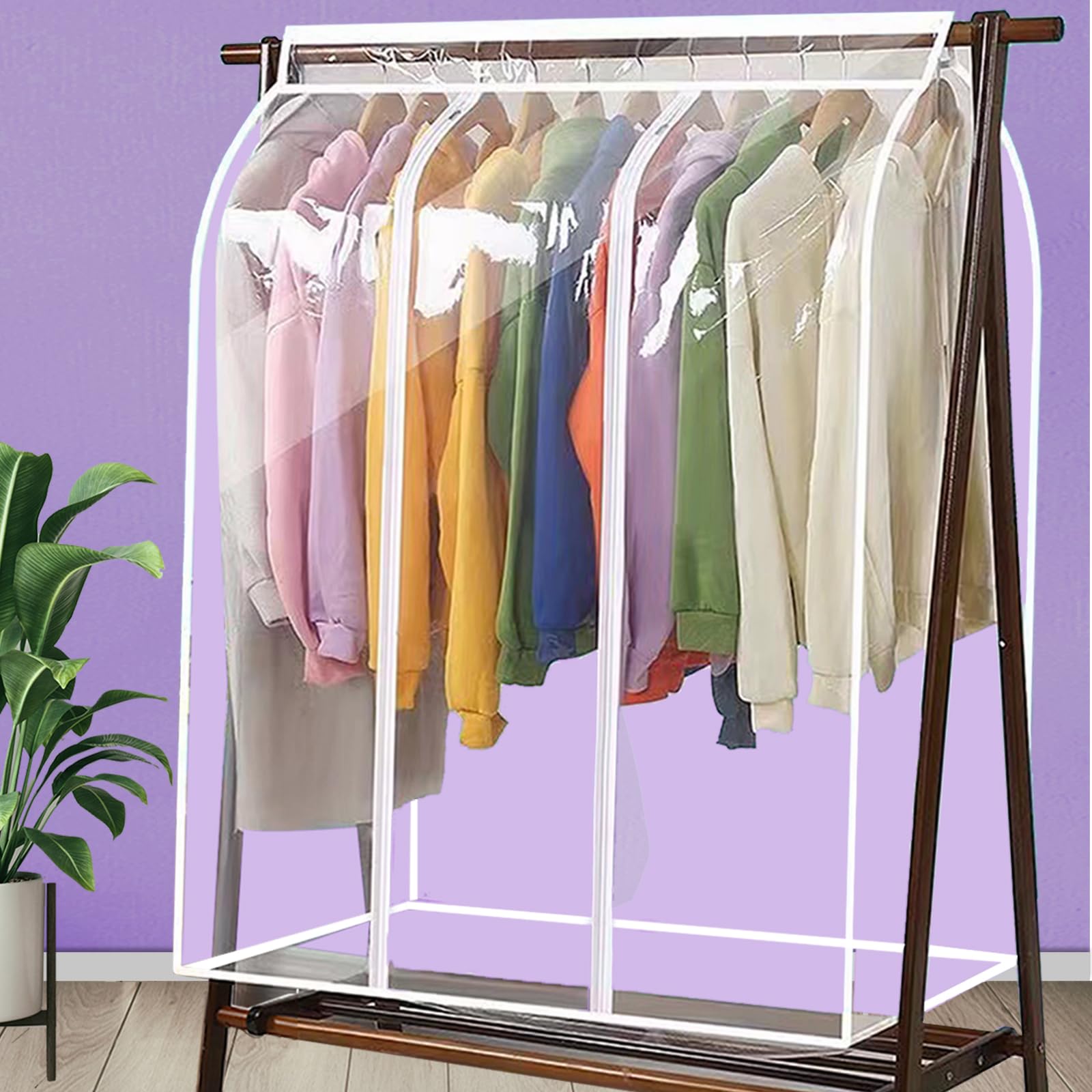 AECEVAN Garment Bags for Hanging Clothes, Large Clear Clothes Rack Cover Garment Rack Cover Waterproof Storage Bag Clothes Cover for Hanging with Zipper for Shirts, Coats, Jackets, Long Dress