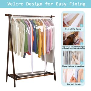 AECEVAN Garment Bags for Hanging Clothes, Large Clear Clothes Rack Cover Garment Rack Cover Waterproof Storage Bag Clothes Cover for Hanging with Zipper for Shirts, Coats, Jackets, Long Dress