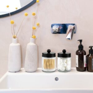 Goramio 4 Pack Glass Apothecary Jars with Lids for Bathroom, Cute Qtip Holder, Black Bathroom Accessories Set, Small Bathroom Canisters with Lids for Q-Tips, Cotton Swabs, Black Bathroom Decor