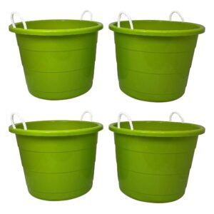 homz 17-gallon indoor outdoor storage bucket w/rope handles for sports equipment, party cooler, gardening, toys and laundry, bold lime green (4 pack)