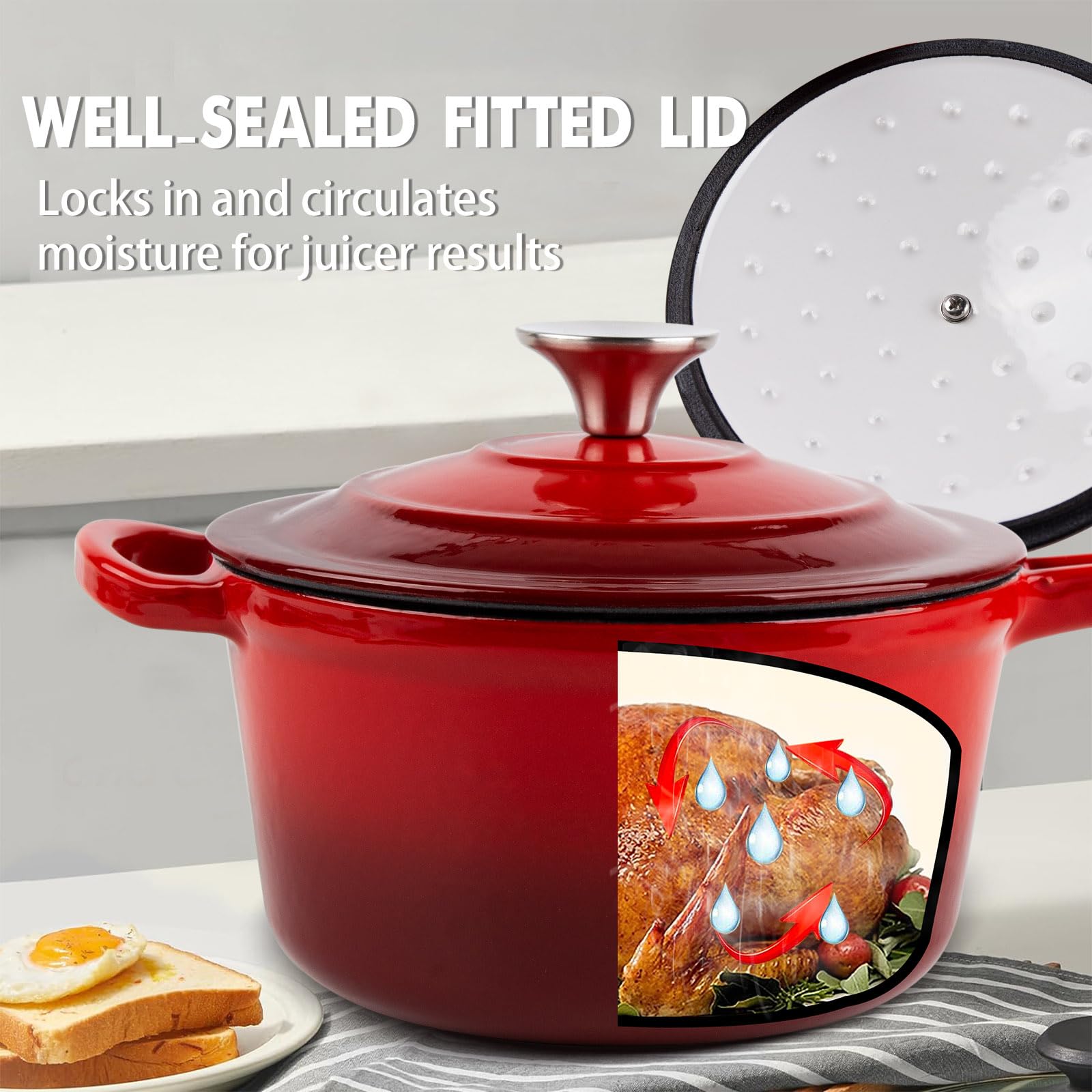 AILIBOO Enameled Cast Iron Sauce Pan, 1.6 Quarts Round Sauce Pot with Lid, Min Dutch Oven Enamel Saucepan for Cooking Pasta Sauce, Gravy, Puddings & Boiling, Gradient Red