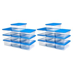 homz snaplock 6-quart plastic multipurpose stackable storage container bins with blue latching lid for home and office organization, clear (20 pack)