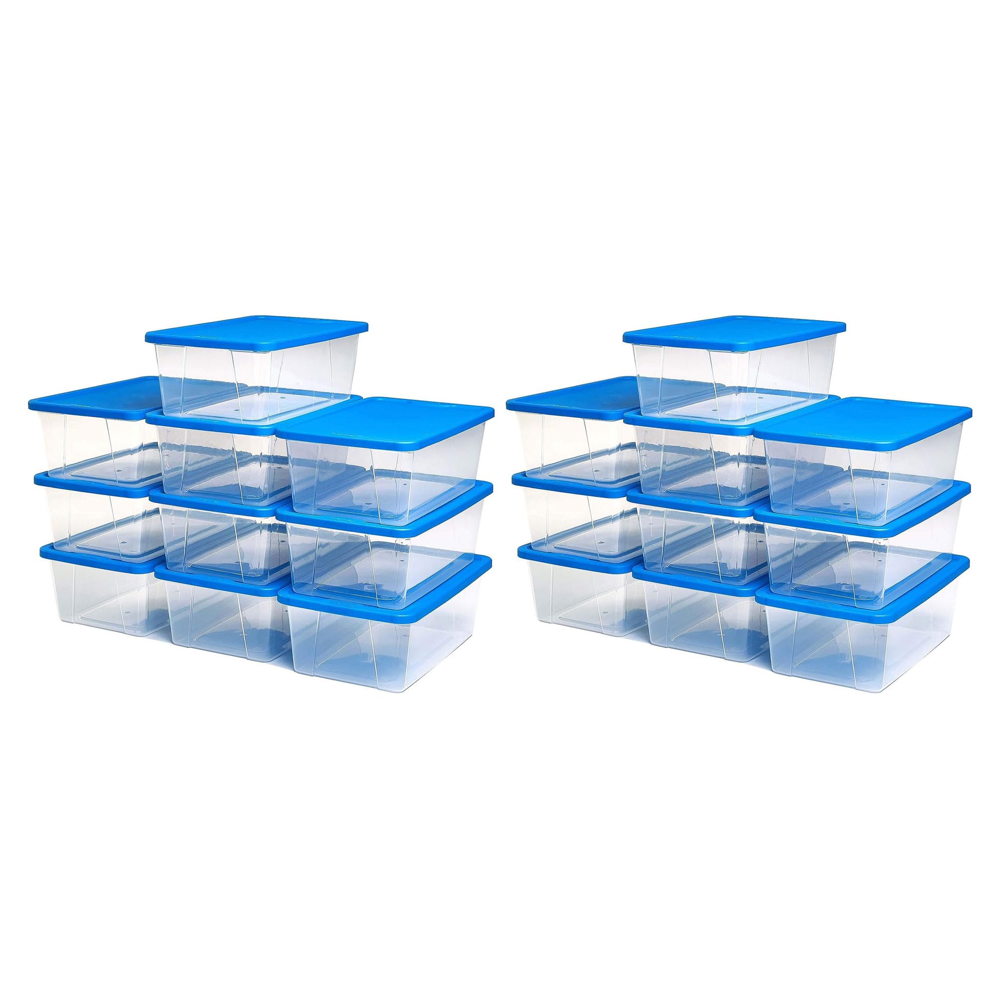 HOMZ Snaplock 6-Quart Plastic Multipurpose Stackable Storage Container Bins with Blue Latching Lid for Home and Office Organization, Clear (20 Pack)