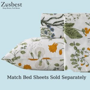 Zusbest Floral Duvet Cover Queen 100% Percale Cotton Botanical Garden Flower Printed Bedding Reversible Green Yellow Leaves Pattern Comforter Covers French Country Bedding Soft 3Pcs-Not Comforter