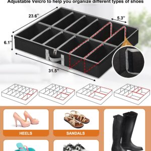 punemi Under Bed Shoe Storage Organizer, Adjustable Velcro Shoe Organizer Under Bed With Bottom Support & 3 Sturdy Handles, Underbed Shoe Organizers For Closet Boot, Sneakers, Heels, Set Of 2