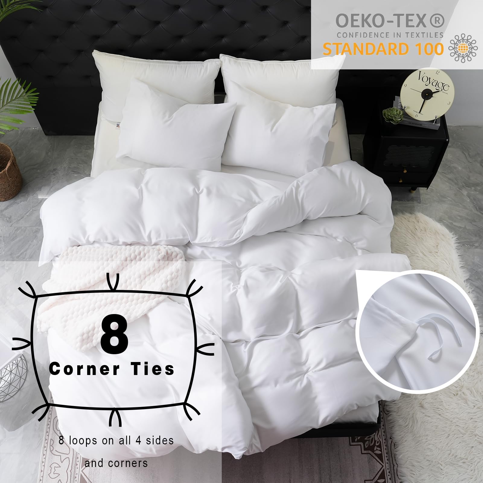 100% Cooling Duvet Cover King Rayon Derived from Bamboo Comforter Cover Cooling for Hot Sleepers Moisture Wicking with Corner Ties Zipper Closure（King，White）