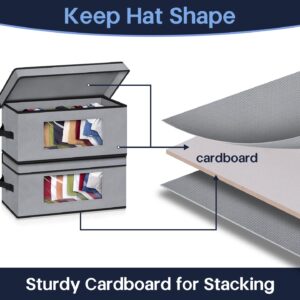 SLEEPING LAMB Stackable Hat Organzier for Baseball Caps, 2 PCS Hat Storage Boxes for Closet Hold 30 Caps with Cardboard, Grey