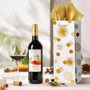 Carnation Wine Bags, 12Pack Wine Gift Bag with Tissue, Gold Foil Wine Gift Bags for Wine Bottles Gifts, for Birthday, Baby Shower, Wedding, Christmas, Engagement, Thanksgiving, (14Inch, Gold)