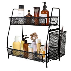 mangotree bathroom countertop organizer, 2-tier spice rack organizer, vanity organizer with toiletries basket, kitchen counter organizer for bathroom, kitchen, bedroom, offices (black)