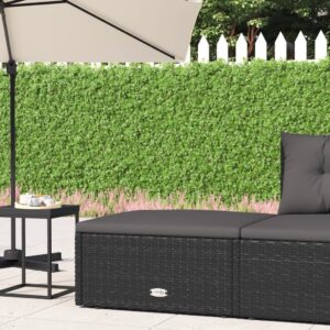 Makastle Outdoor Ottoman Patio Footstool Foot Rest Small Seat Furniture with Soft Cushion, All-Weather Patio Footrest for Garden Yard Deck Poolside, Black 20.9" x 20.1" x 9.6" Poly Rattan