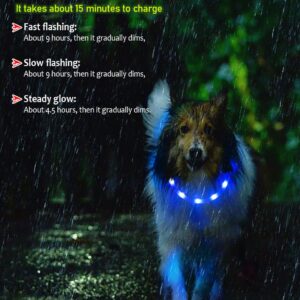 Waterproof LED Dog Collar USB Rechargeable Light Up Dog Collars Lights for Night Walking Lighted Safety Training & Behavior Aids for Small Medium to Large Dogs