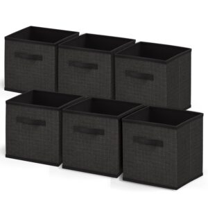 cube storage bins, foldable 6 cube storage organizer bins, fabric storage cubes, storage basket with handles, black closet storage bins, 11-inch cube storage bins for bedroom, playroom and more