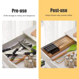 Bamboo Knife Block and In-Drawer Storage, Display Stand and Organizer, In-Drawer Knife Drawer Organizer(Knives Not Included)