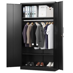 letaya metal wardrobe cabinets with lock,clothing locker 72" x 36" x 18" storage cabinets for home room,fire department, school, employee,gym,government (black)