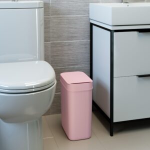 iTouchless 3 Gallon Sensor Pink Bathroom Trash Can, Your Purchase Supports The Breast Cancer Research Foundation, 10 Liter Slim Touchless Small Smart Bedroom Garbage Waste Basket Bin with Motion Lid