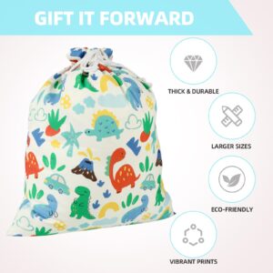 silenwest Baby Boy Gift Bags,Premium Canvas Drawstring Bags | Extra Large 24"x 20" | Reusable Fabric | Perfect for Baby Showers,Birthday Parties and More | Dinosaur Garden