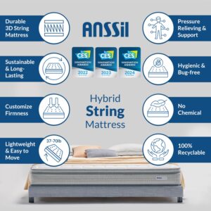 ANSSIL String Mattress Queen Size - Extra Firm Mattress with No Spring and 3D String Technology - Included Controller for Customizable Firmness - Hygienic and Lasting, No Chemical, 11” Bed Height