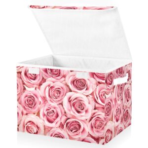 mftjyo storage bin with lid pink rose flower foldable storage box washable fabric storage cubes bin organizer basket closet for home bedroom closet nursery office