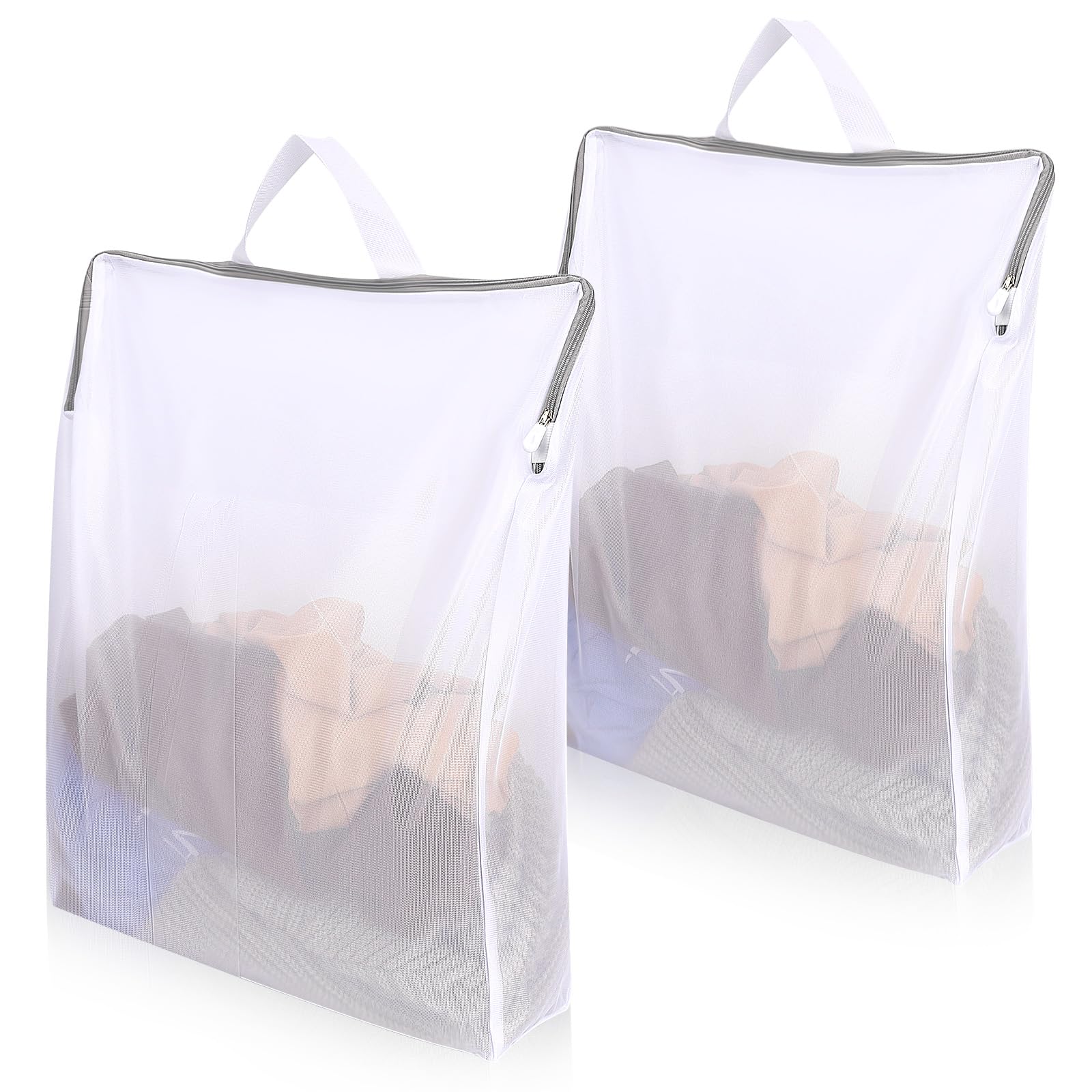 2 Pcs Mesh Laundry Bags for Washing Machine,16 X 20 Inch Fine Mesh Wash Bags with Handle,Side Widening Large Opening Zippered Clothing Washing Bag for Laundry,Blouse,Bra,Hosiery,Stocking,Underwear