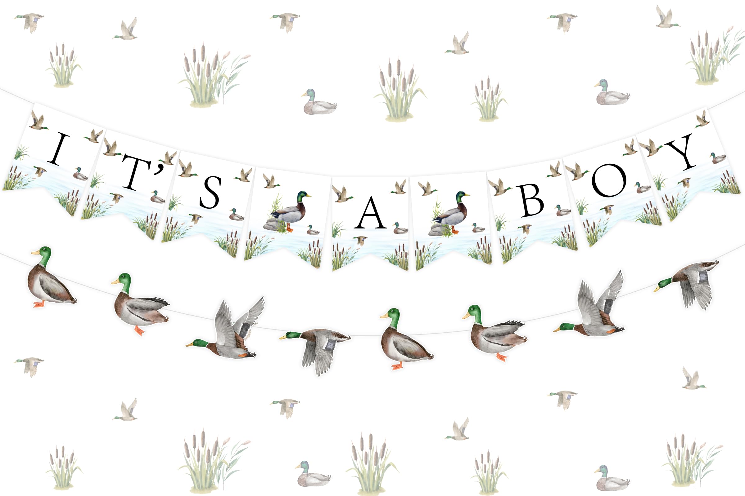 Mallard Duck Baby Shower Banner Decorations, It’s A Boy Duck Theme Rustic Garland Bunting Set Pregnancy Celebration Gender Reveal Party Supplies for Boy