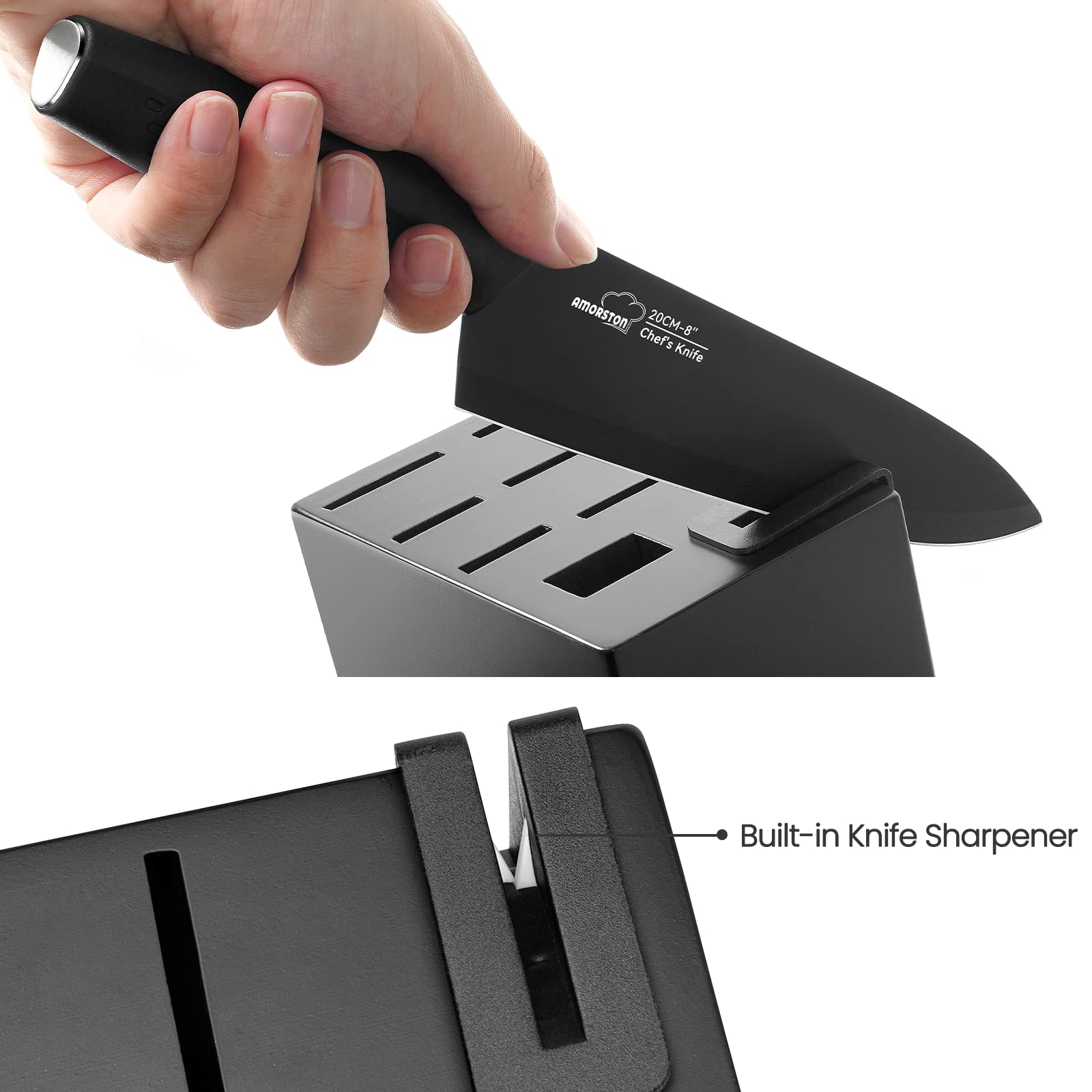 Knife Set, 21 Pieces Kitchen Knife Set with Built in Knife Sharpener Block, Dishwasher Safe, German Stainless Steel Knife Block Set, Steak Knife Sets, Elegant Black