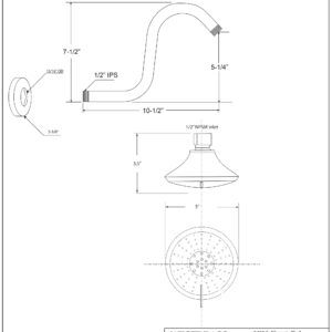 Westbrass CO563-07 5" Round Thin 5-Function Adjustable Spray Shower Head with 8" S-Shaped Wall Mount Shower Arm, Satin Nickel