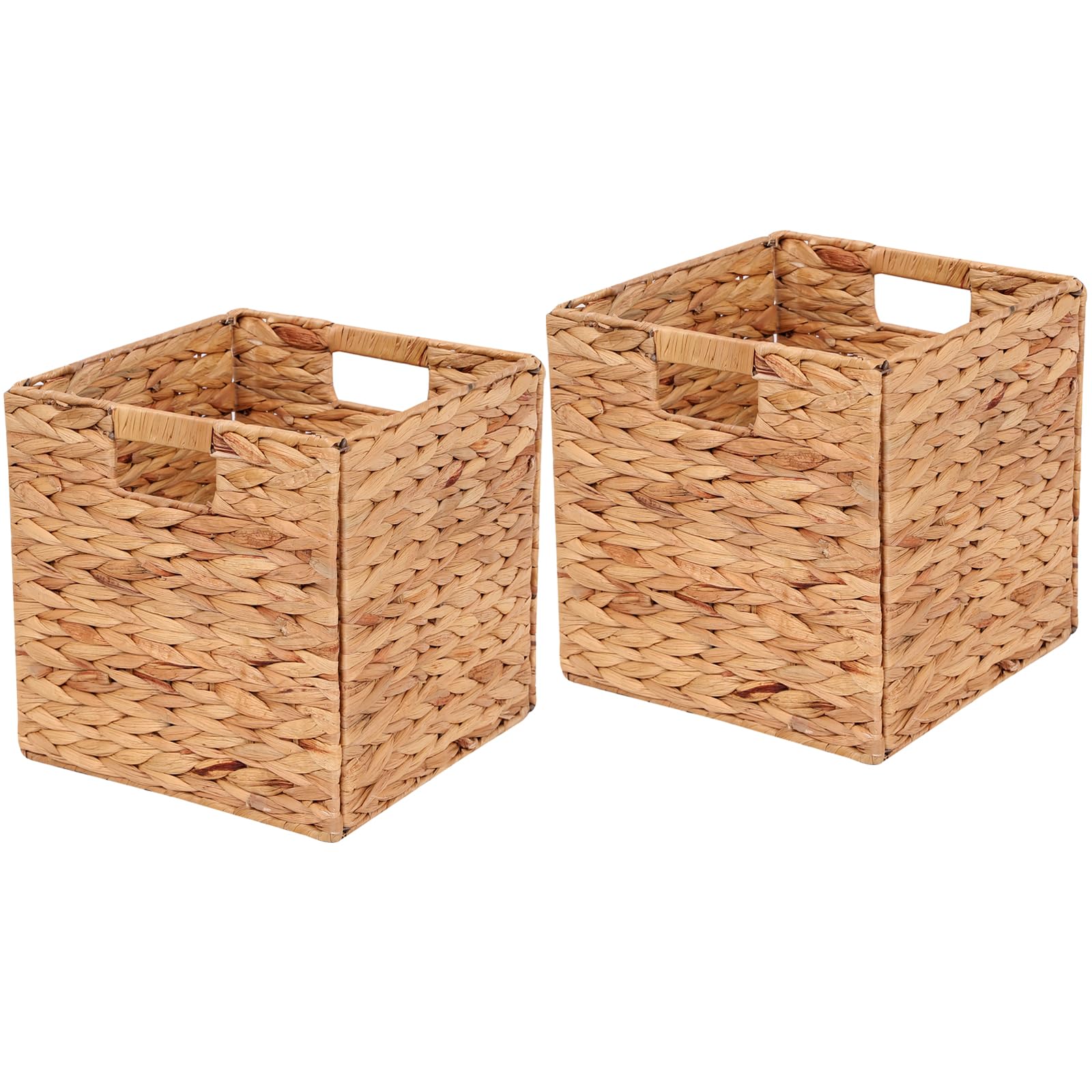 LYJWOO6D Wicker Storage Cubes Wicker Storage Baskets Rectangular Laundry Organizer Totes for Shelves,Foldable Handwoven Water Hyacinth Storage Baskets for Organizing Set of 2 Pcs,11x11x11inch