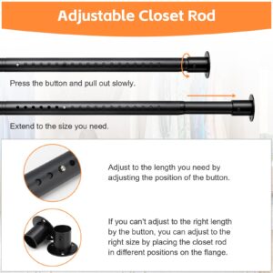 Closet Rods for Hanging Clothes, Heavy Duty Closet Rod 17-96 Inch Adjustable Clothes Hanging Bar Metal Shower Curtain Rods for Closet, Wardrobes, Bathroom, Windows