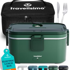 TRAVELISIMO Electric Lunch Box for Adults, 80W Heated Lunch Box 1.8L Stainless Steel Heated Lunchbox For Adults, 12/24/110V Self Heating Lunch Box for Car Truck Work, Lonchera Eléctrica Portátil