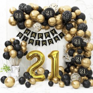 21st birthday decorations for man her , black and gold 21st birthday balloons set party decorations with 21st happy birthday banner，black and gold for boys girls 21 birthday party supplies