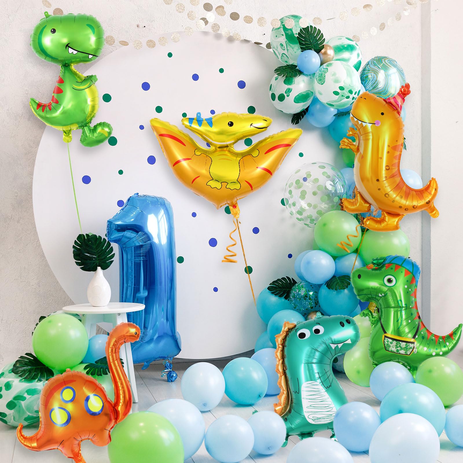 Dinosaur Balloons, 7 Pcs Baby Dinosaur Foil Balloons, Giant Dino Animal Mylar Balloons for Dinosaur Animal Birthday Party Decorations Baby Shower Gender Reveal