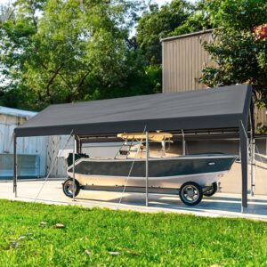 Carport Canopy 10x20 Heavy Duty Metal Carport Waterproof Carport Garage Tent Outdoor for Car Tuck Boat SUV Auto, Grey