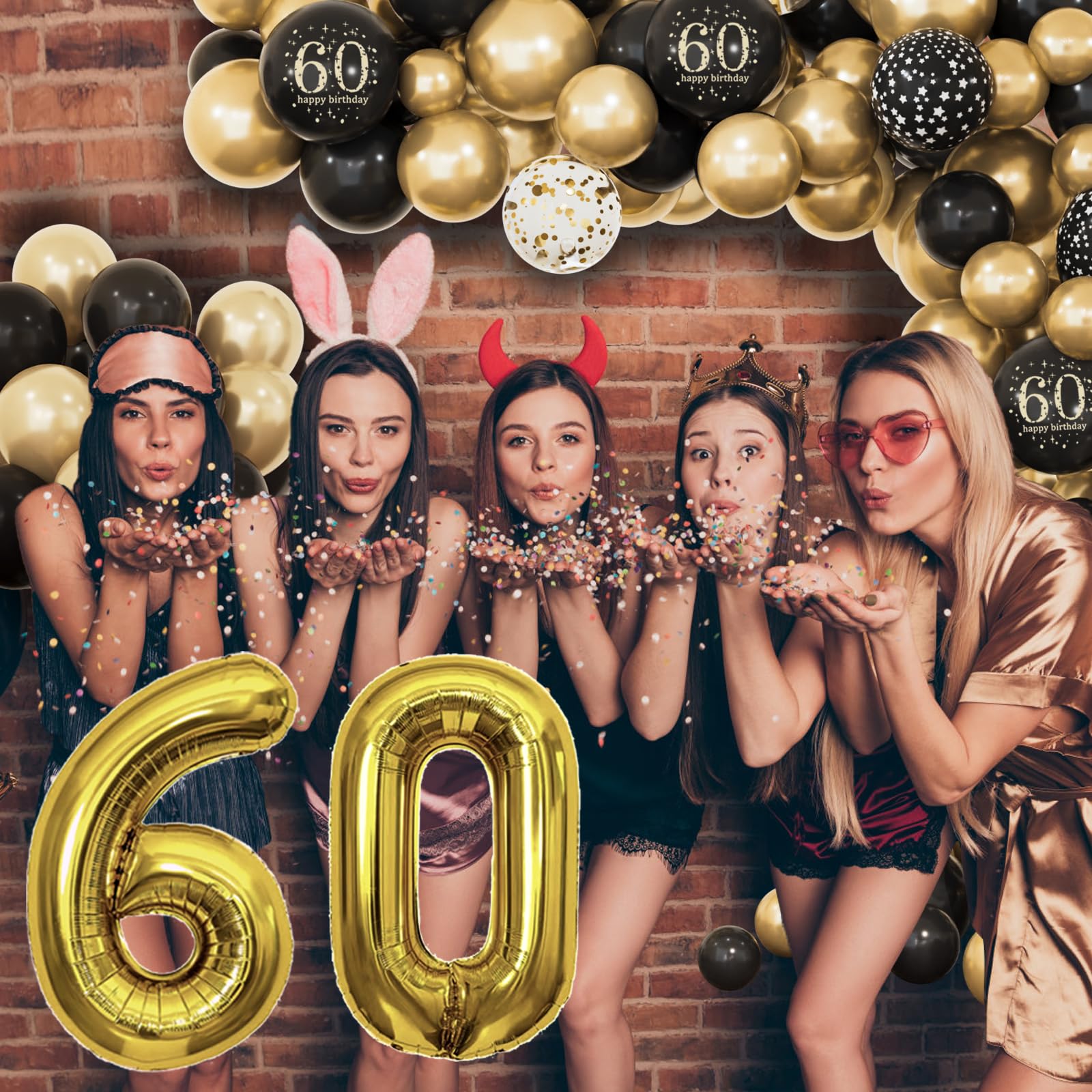 60th Birthday Decorations for Men Women, Black and Gold 60th Birthday Balloons Set Party Decorations with Happy 60th Birthday Decorations Banner，Black Gold Decor for 60th Birthday Party