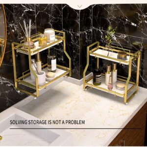 HERCHR Cosmetic Makeup Organizer, 2 Tier Bathroom Countertop Organizer Desktop Gold Metal Countertop Shelf for Cosmetics Storage Display Stand Shelf(Gold)