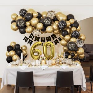 60th Birthday Decorations for Men Women, Black and Gold 60th Birthday Balloons Set Party Decorations with Happy 60th Birthday Decorations Banner，Black Gold Decor for 60th Birthday Party