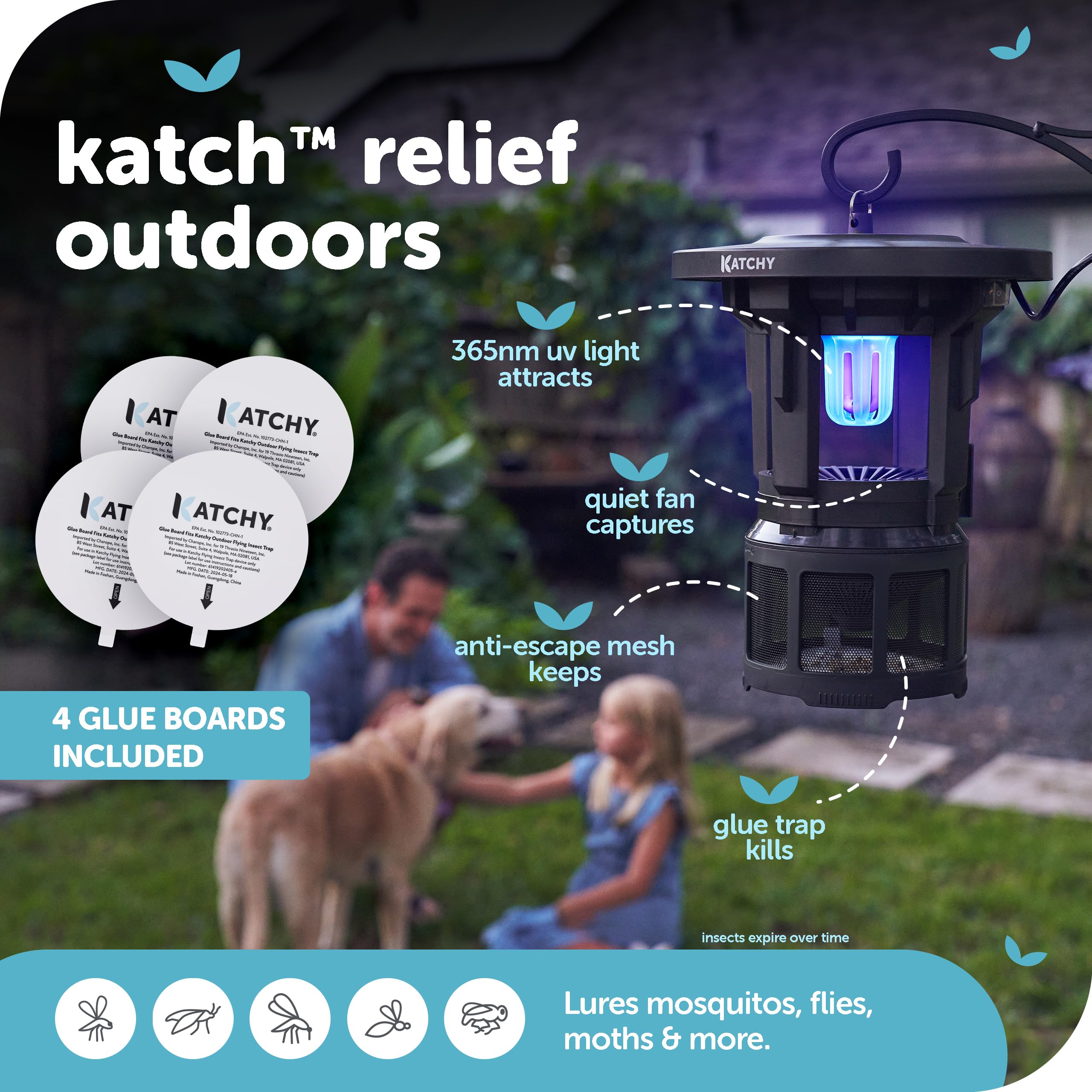 KATCHY Outdoor Insect Trap with Wall-Mounted Bracket - Non-Zapper Traps for Outdoors - Catch Insects Outdoors