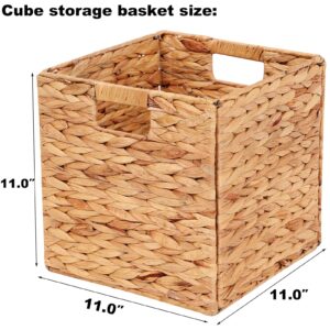 LYJWOO6D Wicker Storage Cubes Wicker Storage Baskets Rectangular Laundry Organizer Totes for Shelves,Foldable Handwoven Water Hyacinth Storage Baskets for Organizing Set of 2 Pcs,11x11x11inch