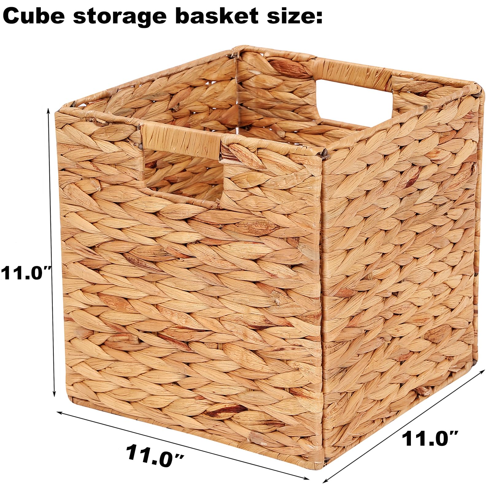 LYJWOO6D Wicker Storage Cubes Wicker Storage Baskets Rectangular Laundry Organizer Totes for Shelves,Foldable Handwoven Water Hyacinth Storage Baskets for Organizing Set of 2 Pcs,11x11x11inch