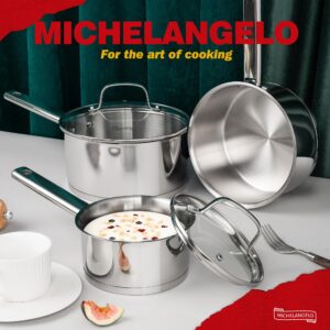 MICHELANGELO Saucepan Set 3 Sizes, Stainless Steel Sauce Pan with Lid, Tri-Ply Bottom Sauce Pot Set, Nonstick Saucepan, Induction Compatible, 1QT & 2QT &3QT